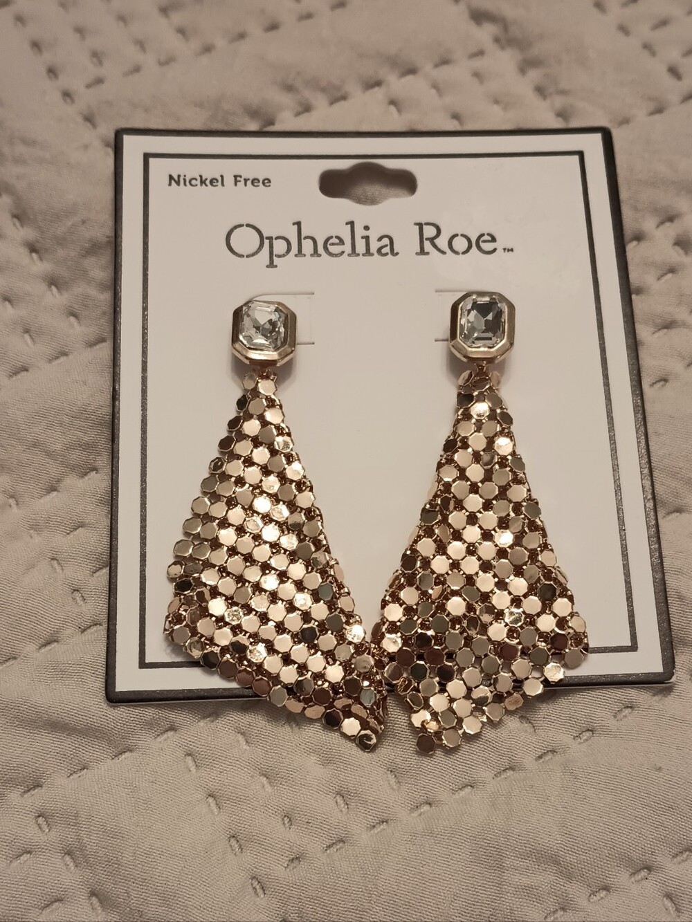 Ophelia Roe Gold Mesh Drop Earrings with Clear Stone Stud